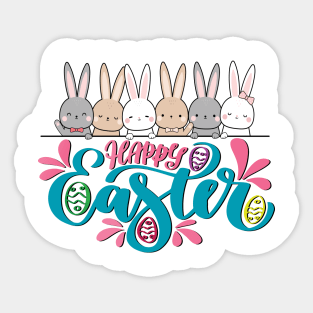 Happy Easter Bunny With Easter Eggs Gift Sticker